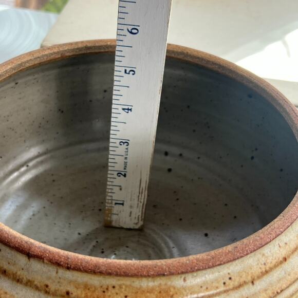 Studio Art Pottery Handmade Striped Speckled Mid Century Bowl 10” X 5.5" Signed - Picture 14 of 16